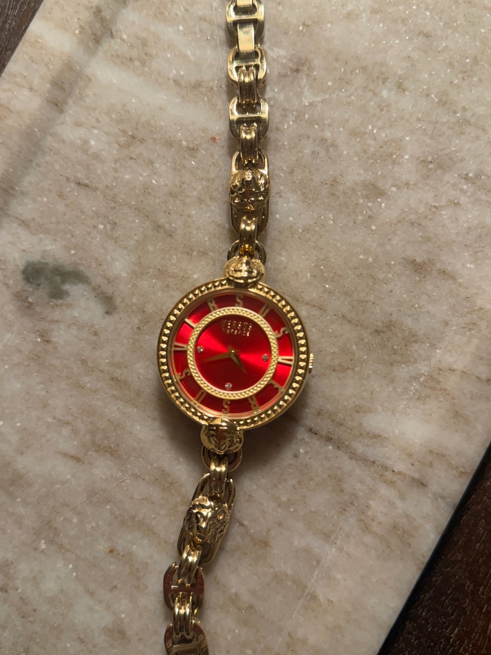 AUTHENTIC Versus Versace Gold-Tone Bracelet Watch – Red Dial